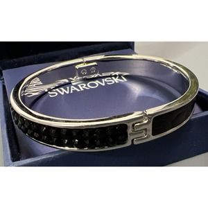 SWAROVSKI BRACELET CUFF BANGLE OVAL CRYSTAL w BOX BLACK